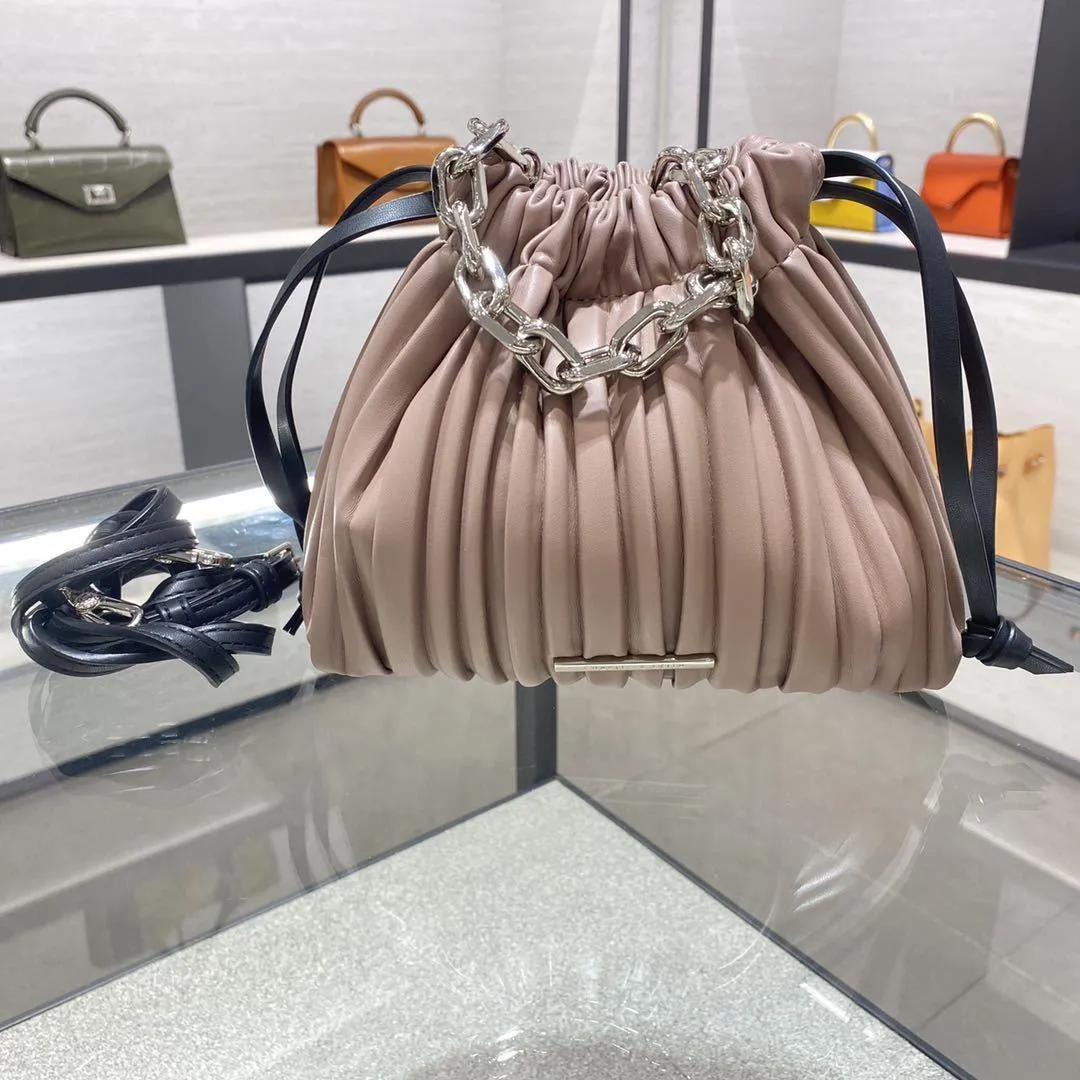 Stitching Ruffled Drawstring Bucket Bag Women's Shoulder Diagonal Womens Bag