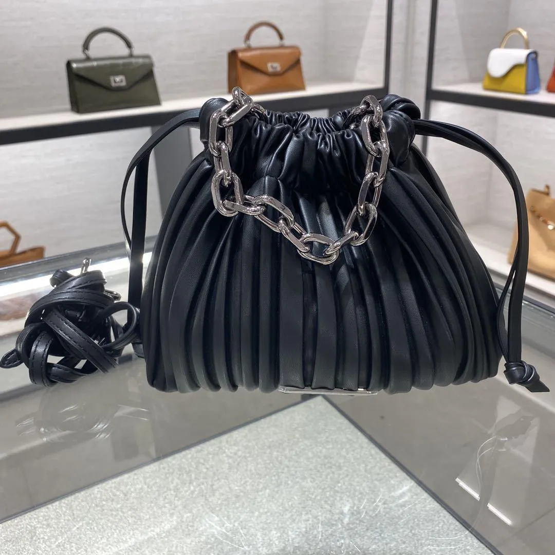 Stitching Ruffled Drawstring Bucket Bag Women's Shoulder Diagonal Womens Bag