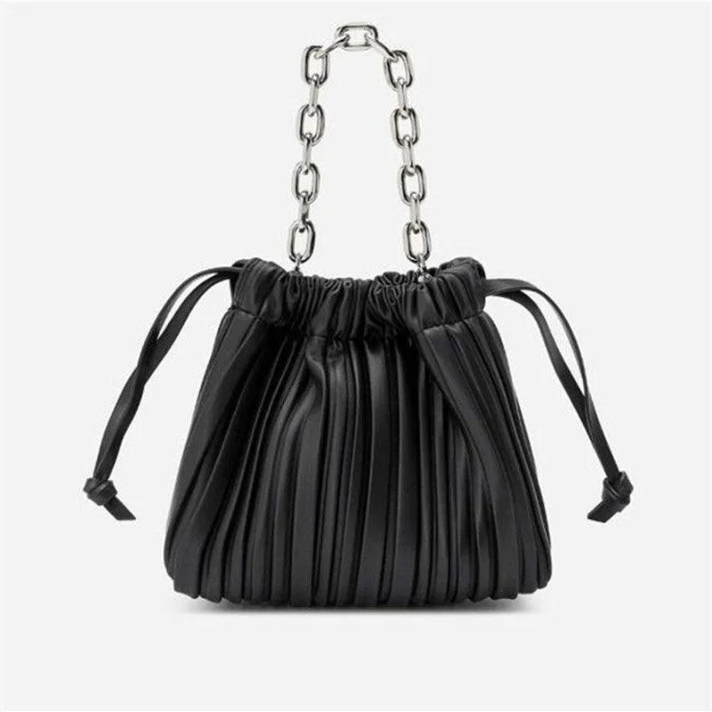 Stitching Ruffled Drawstring Bucket Bag Women's Shoulder Diagonal Womens Bag