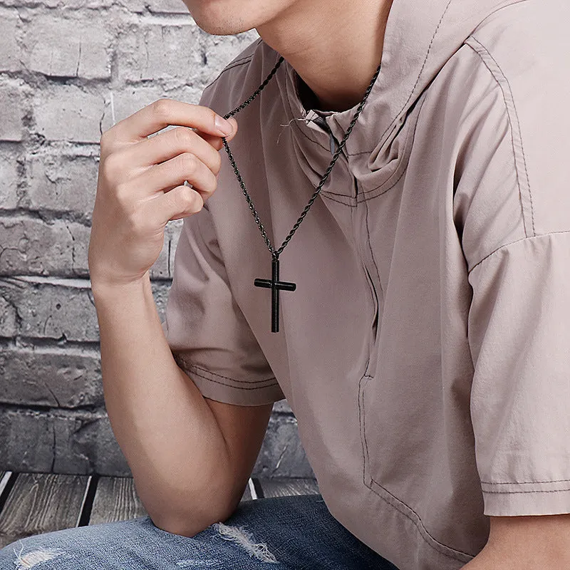 Street Style Spiral Cross Pendant Stainless Steel Men's Necklace