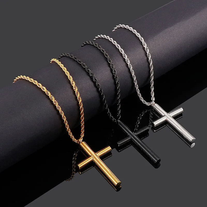 Street Style Spiral Cross Pendant Stainless Steel Men's Necklace