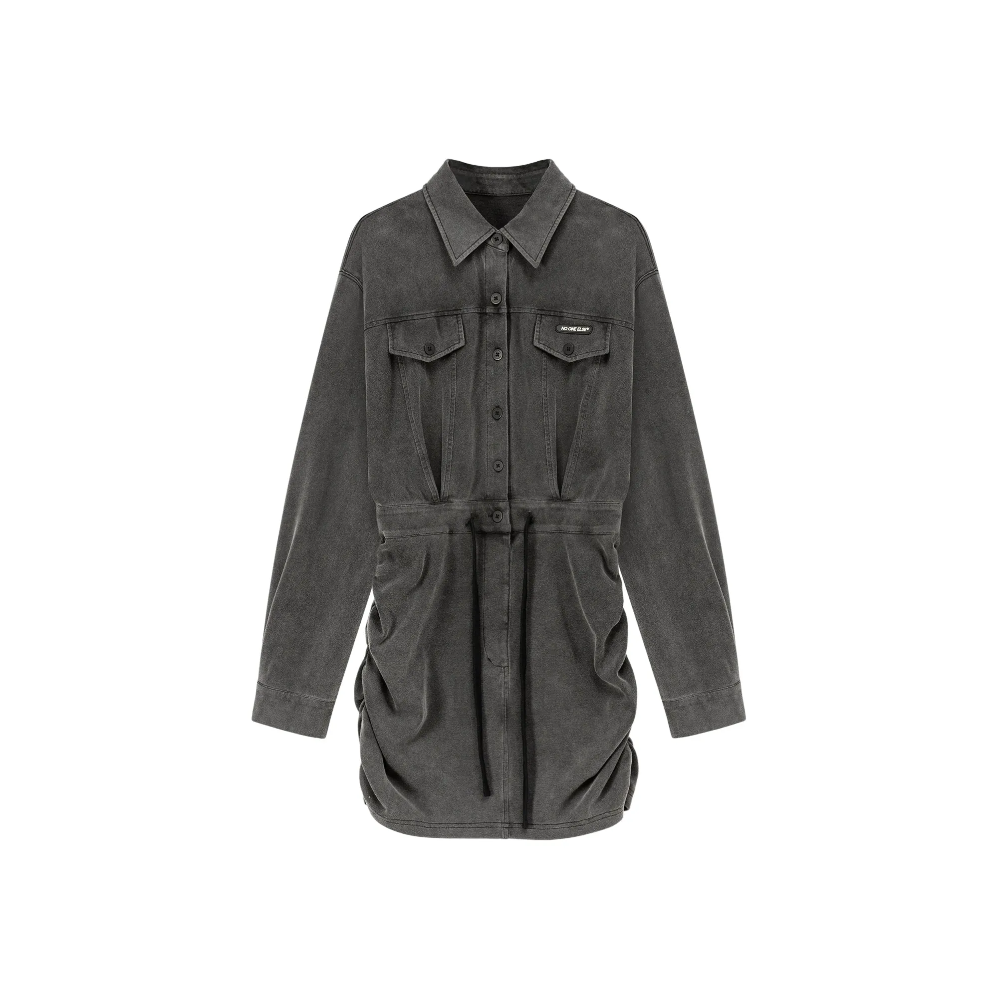 String Shirring Shirt Mini Dress