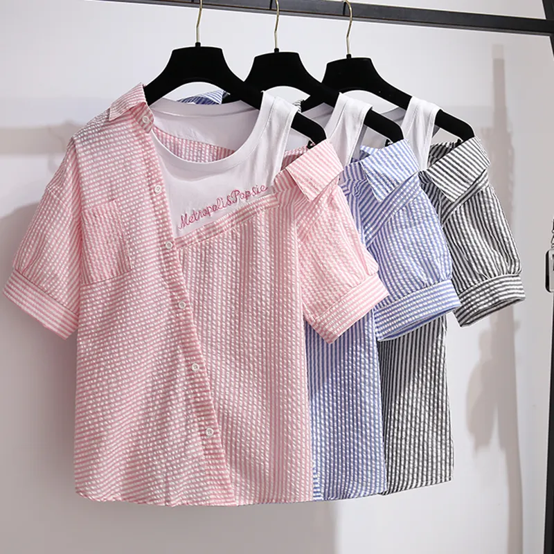Striped Off Shoulder Shirt   Shorts Suit AD11599