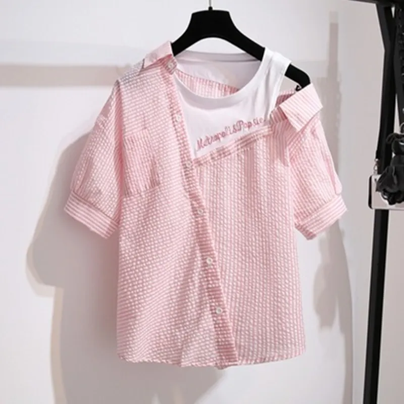 Striped Off Shoulder Shirt   Shorts Suit AD11599