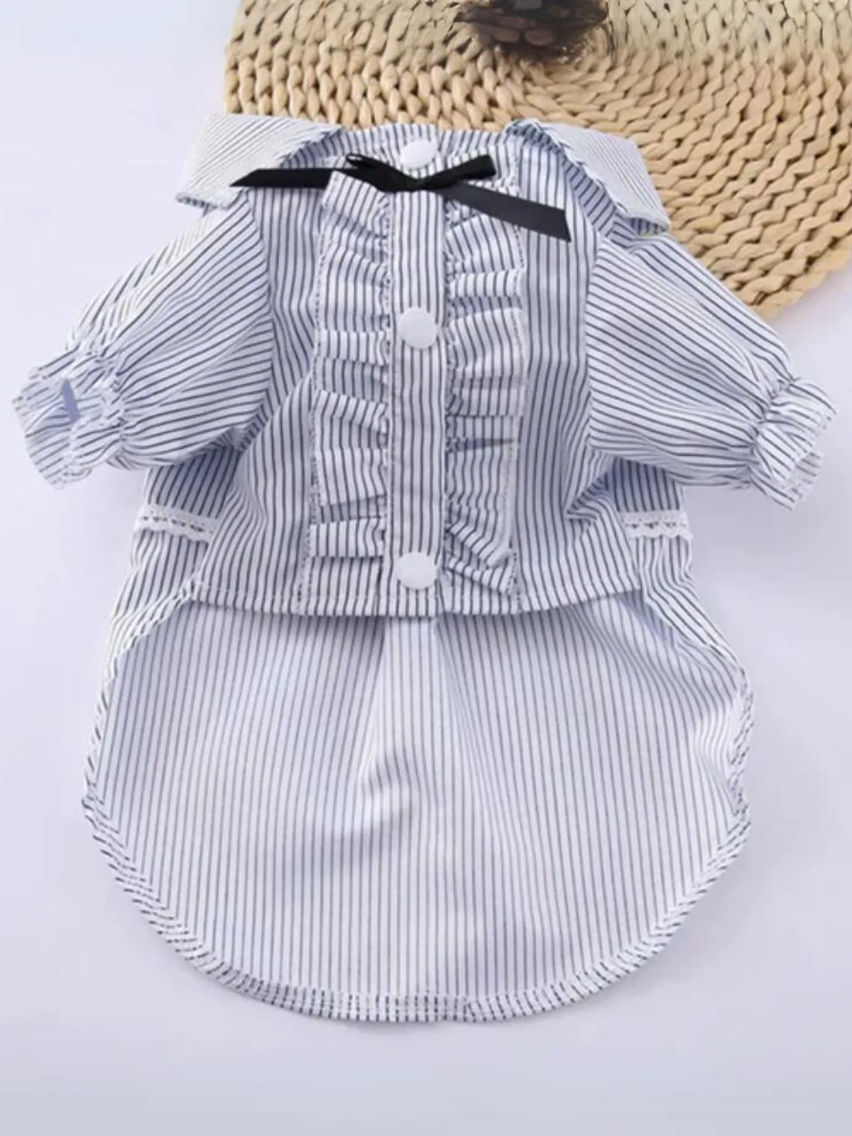 Striped Summer Pet Dress with Ruffles and Bowknot