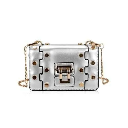 Studded Chain Chic Crossbody Bag - Silver