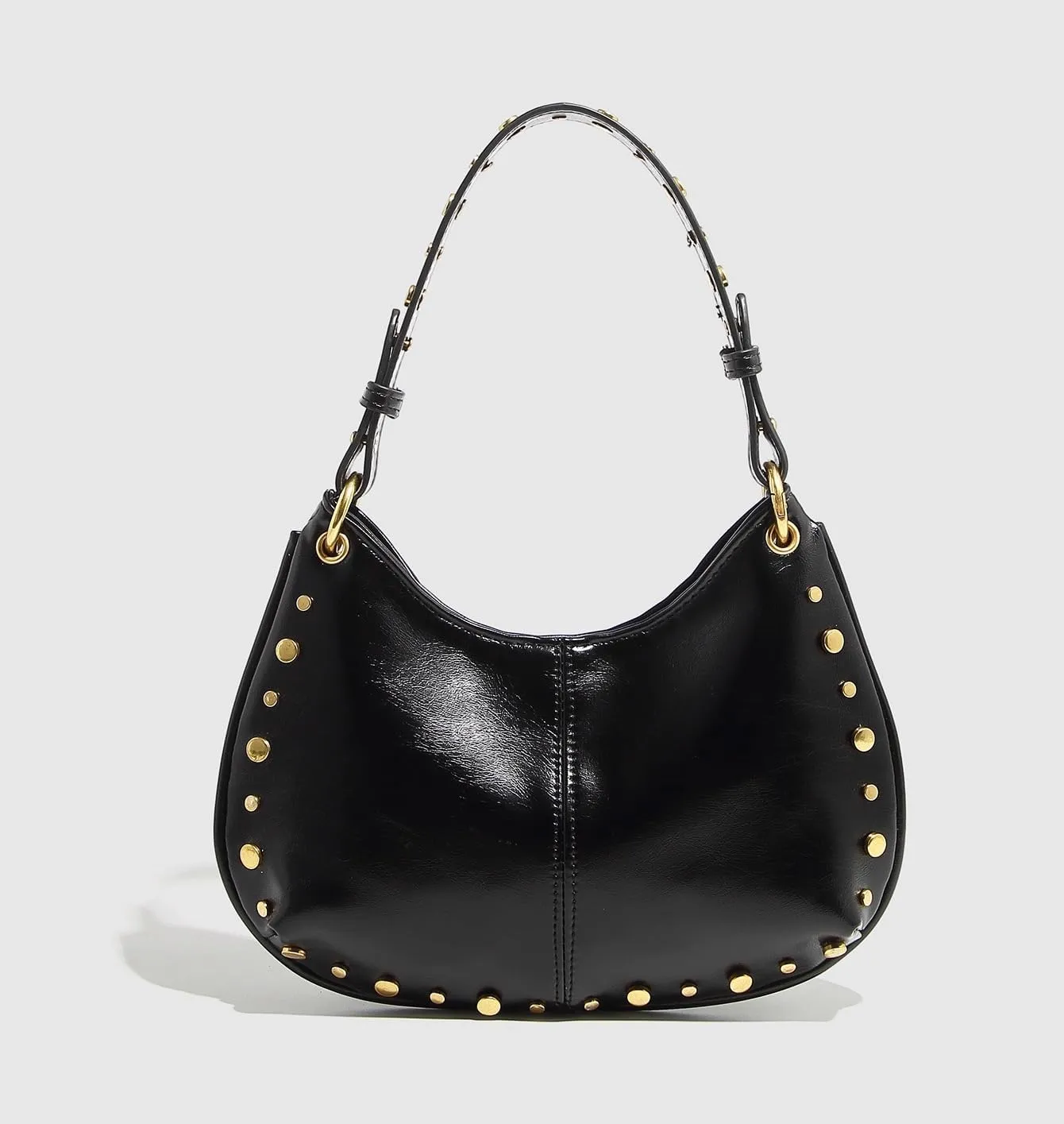Studded Shoulder Purse for Women Gold Stud Faux Leather Saddle Bag Punk Streetwear Vintage Handbags