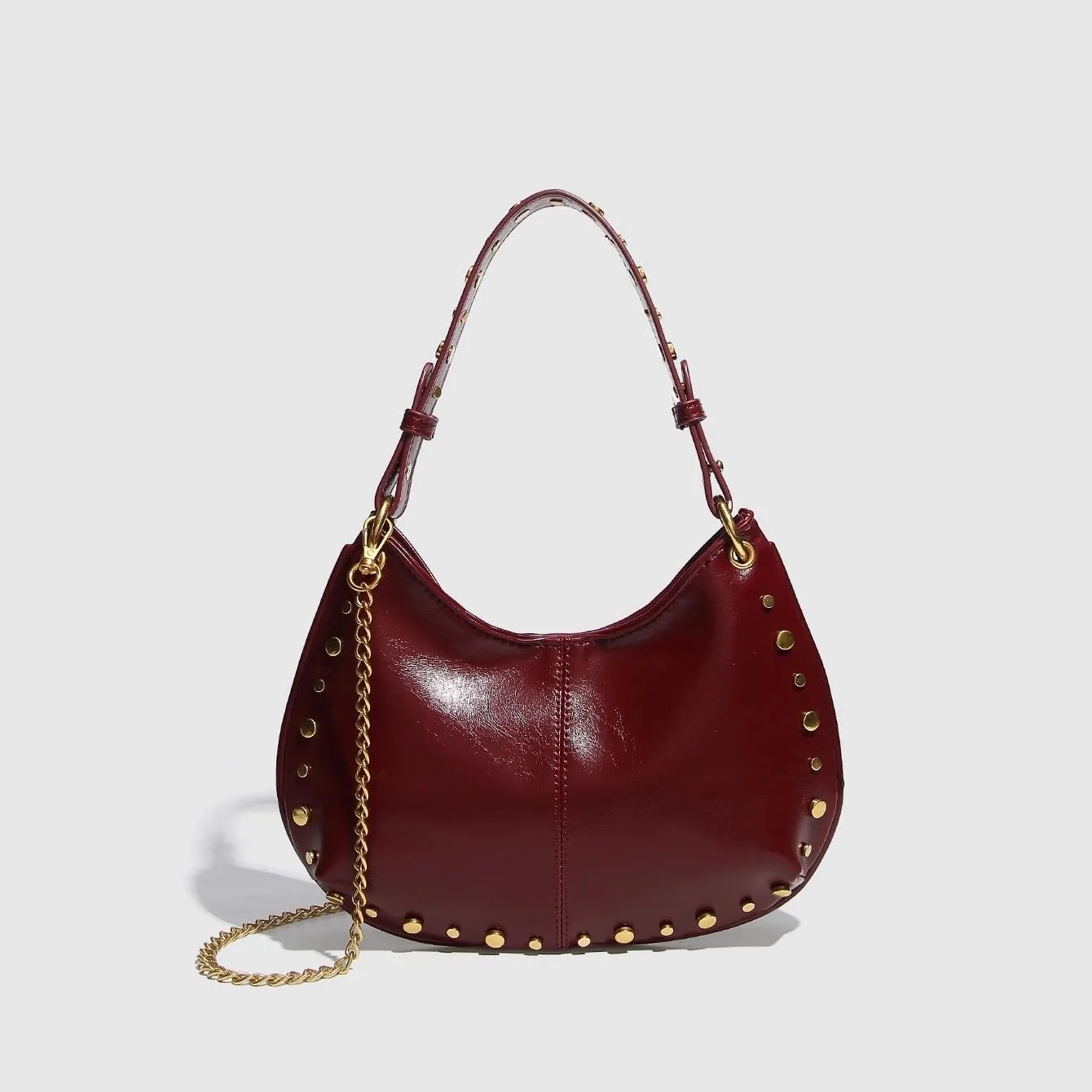 Studded Shoulder Purse for Women Gold Stud Faux Leather Saddle Bag Punk Streetwear Vintage Handbags