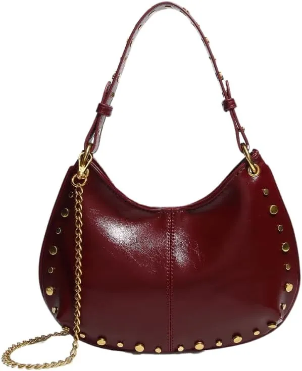 Studded Shoulder Purse for Women Gold Stud Faux Leather Saddle Bag Punk Streetwear Vintage Handbags