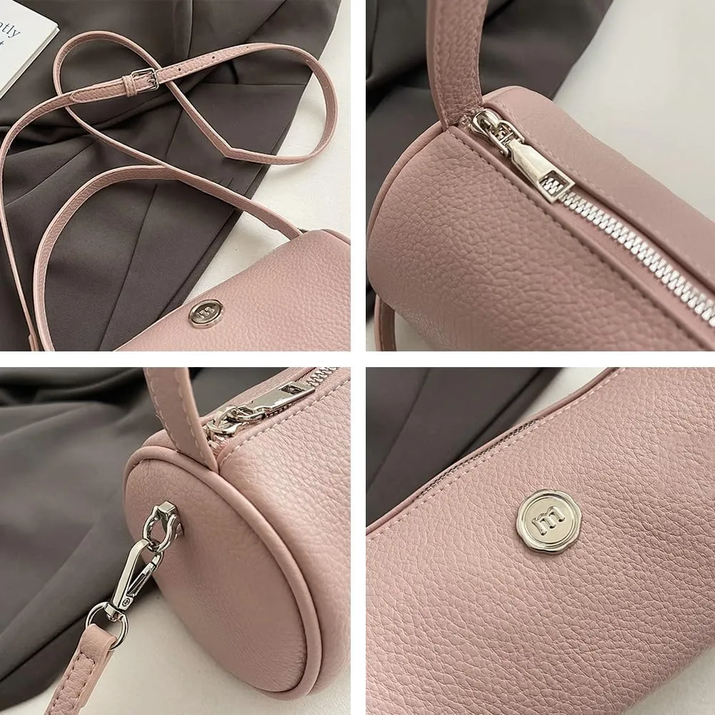 Stylish Cylinder Handbag with Zipper Bag Commuter Cross Body Bags Premium PU Leather Shoulder Bags for Women 2025
