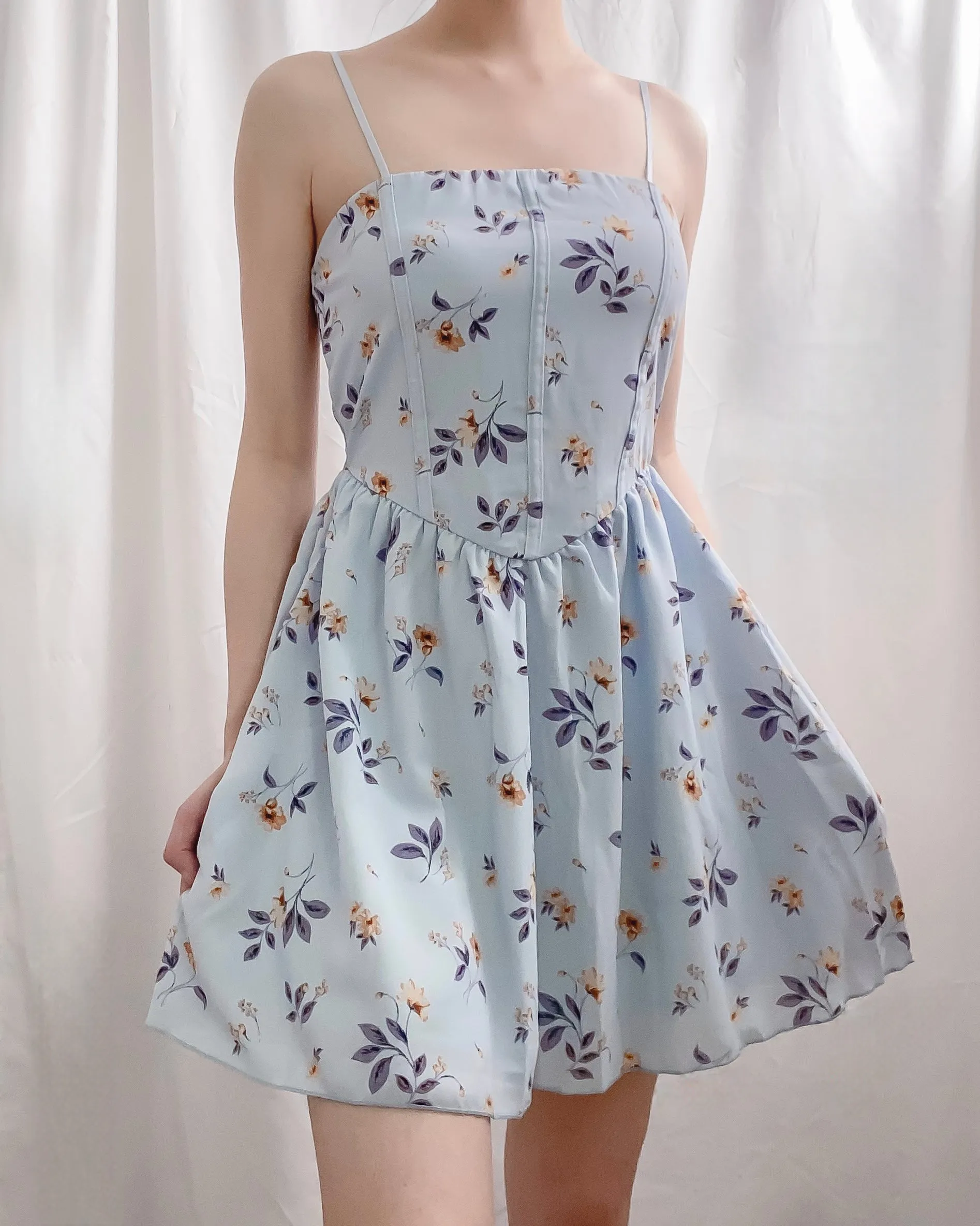 Sunniva Blue Sunflower Floral Dress