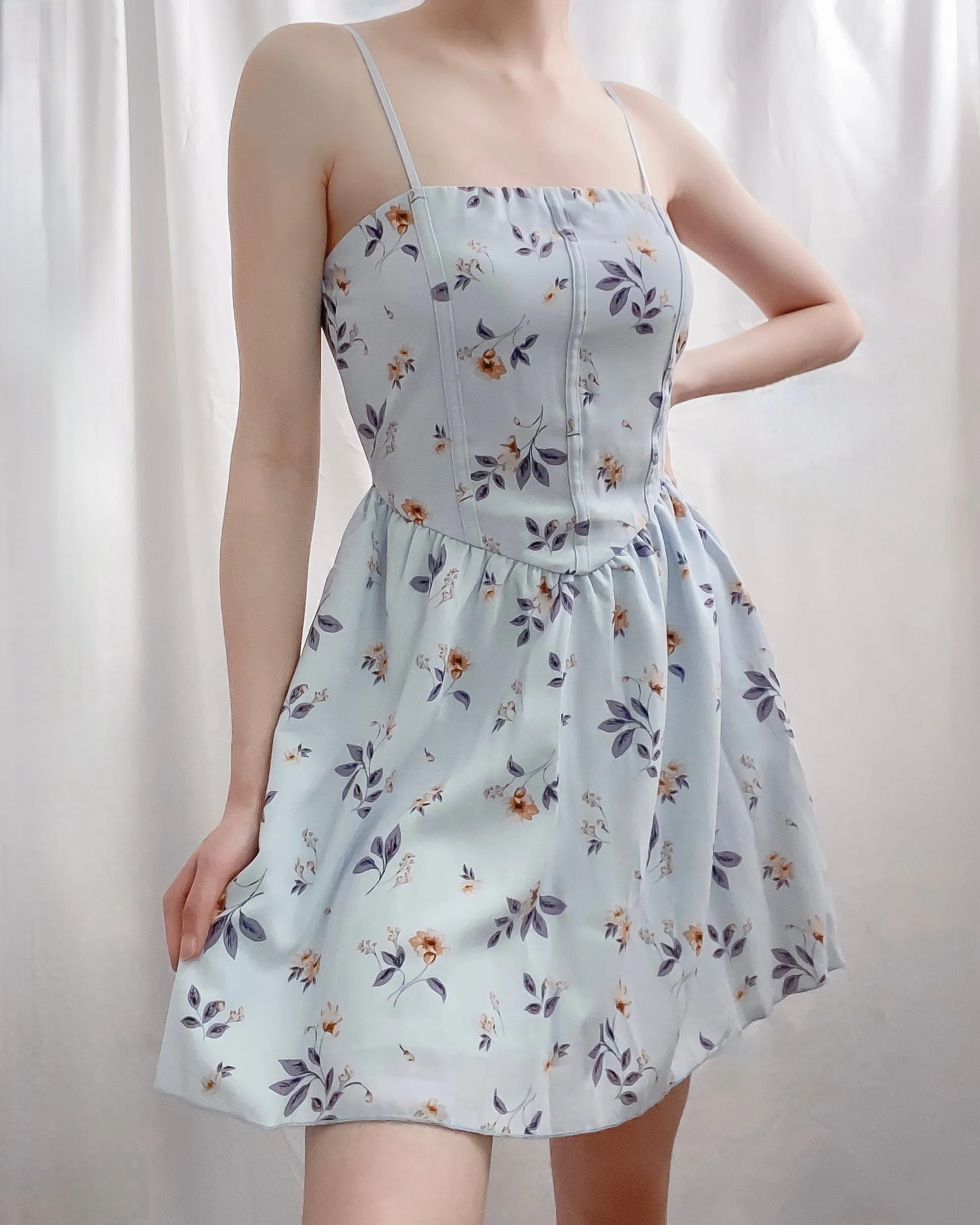 Sunniva Blue Sunflower Floral Dress