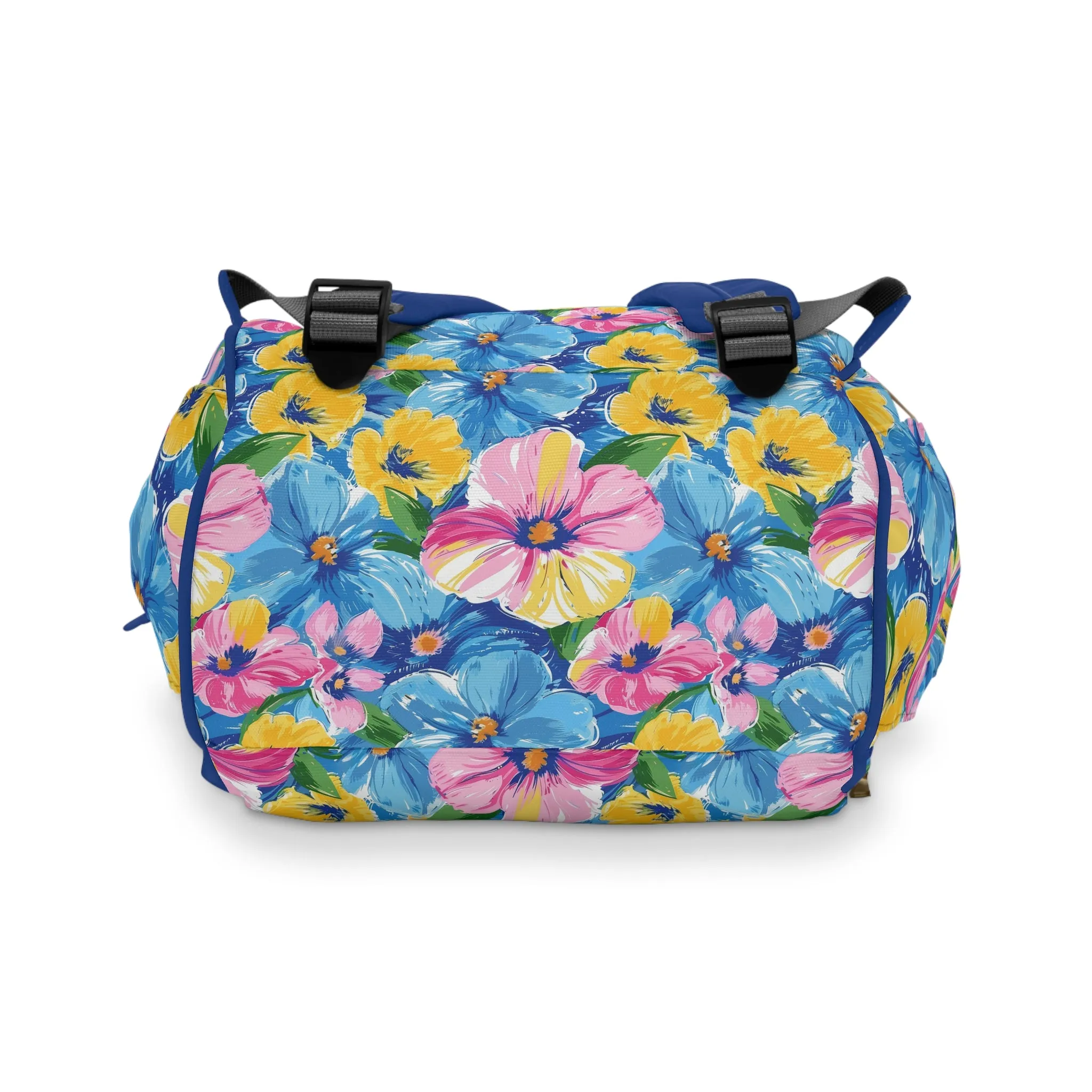 Sunny Serenade: Large Blooms of Yellow, Blue, and Gold in Watercolor Multifunctional Diaper Backpack