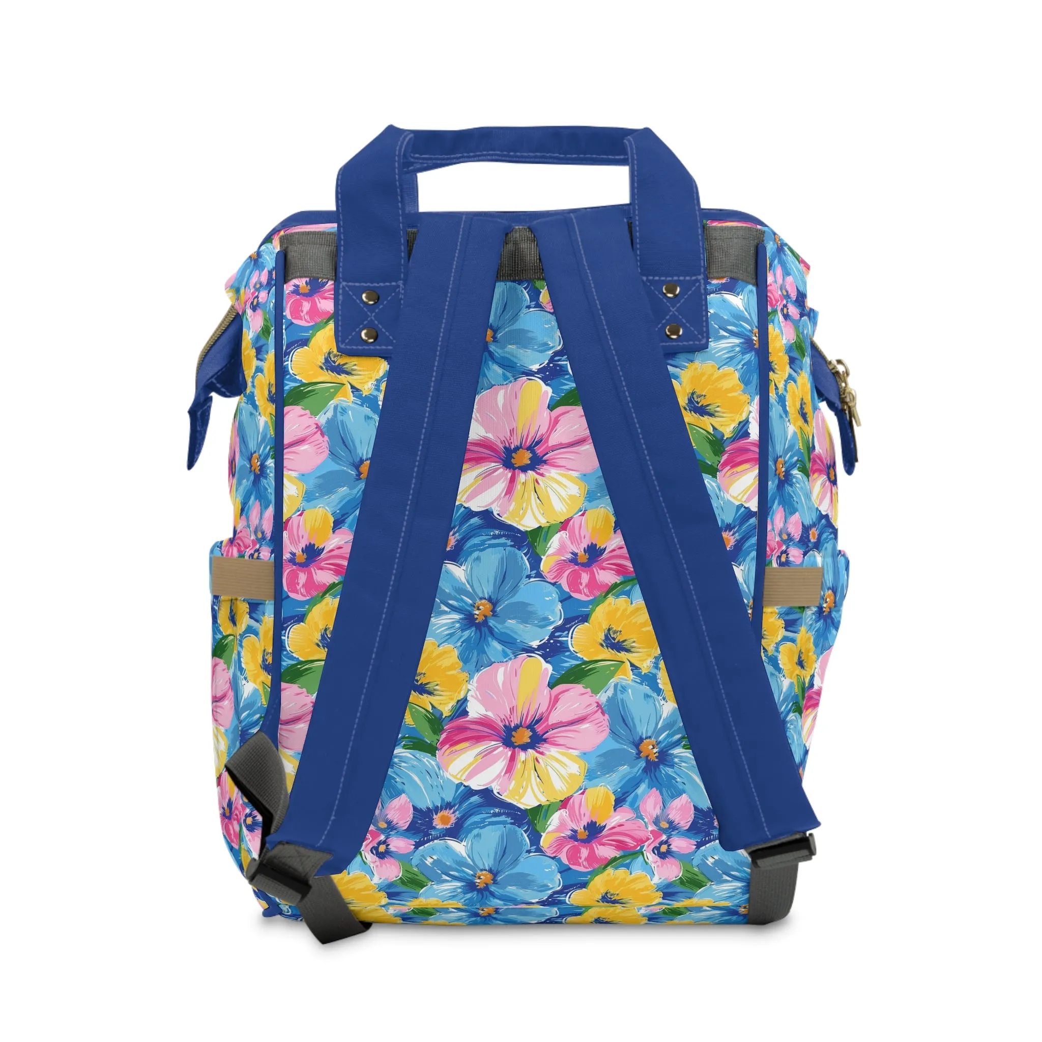Sunny Serenade: Large Blooms of Yellow, Blue, and Gold in Watercolor Multifunctional Diaper Backpack