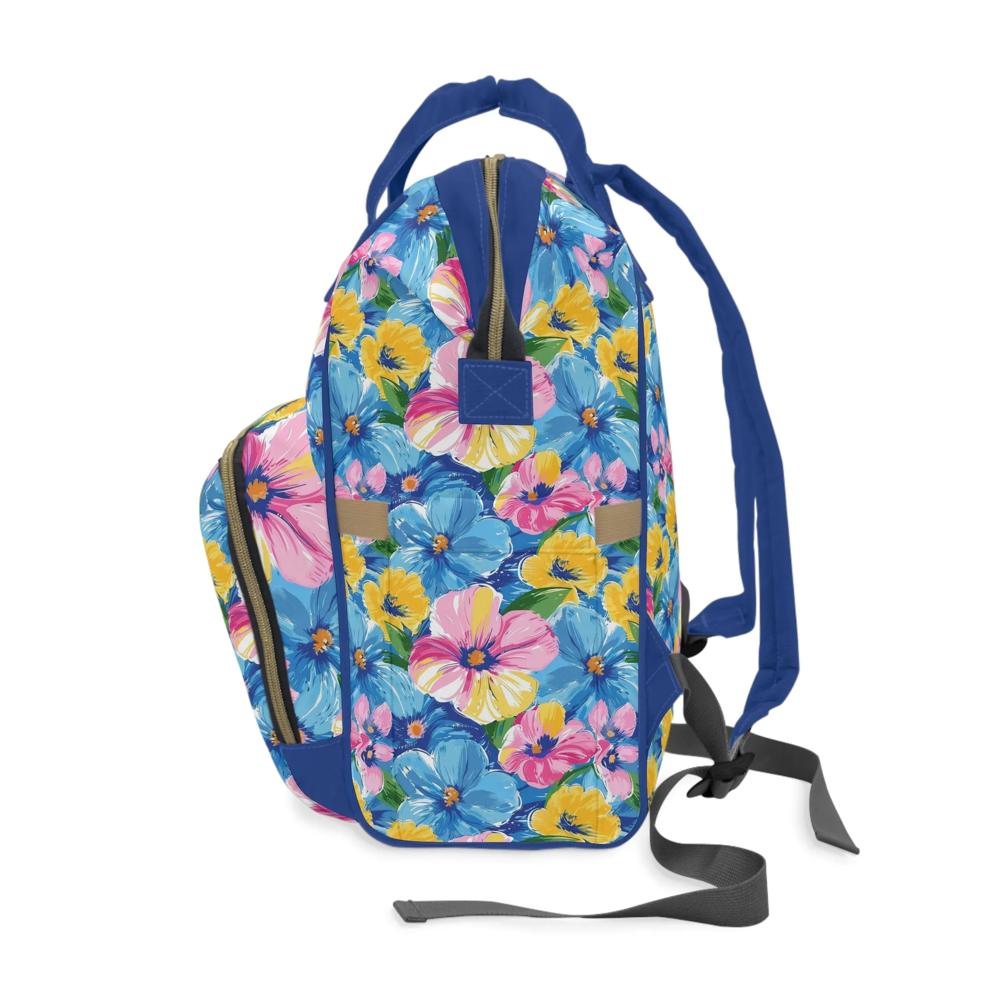 Sunny Serenade: Large Blooms of Yellow, Blue, and Gold in Watercolor Multifunctional Diaper Backpack