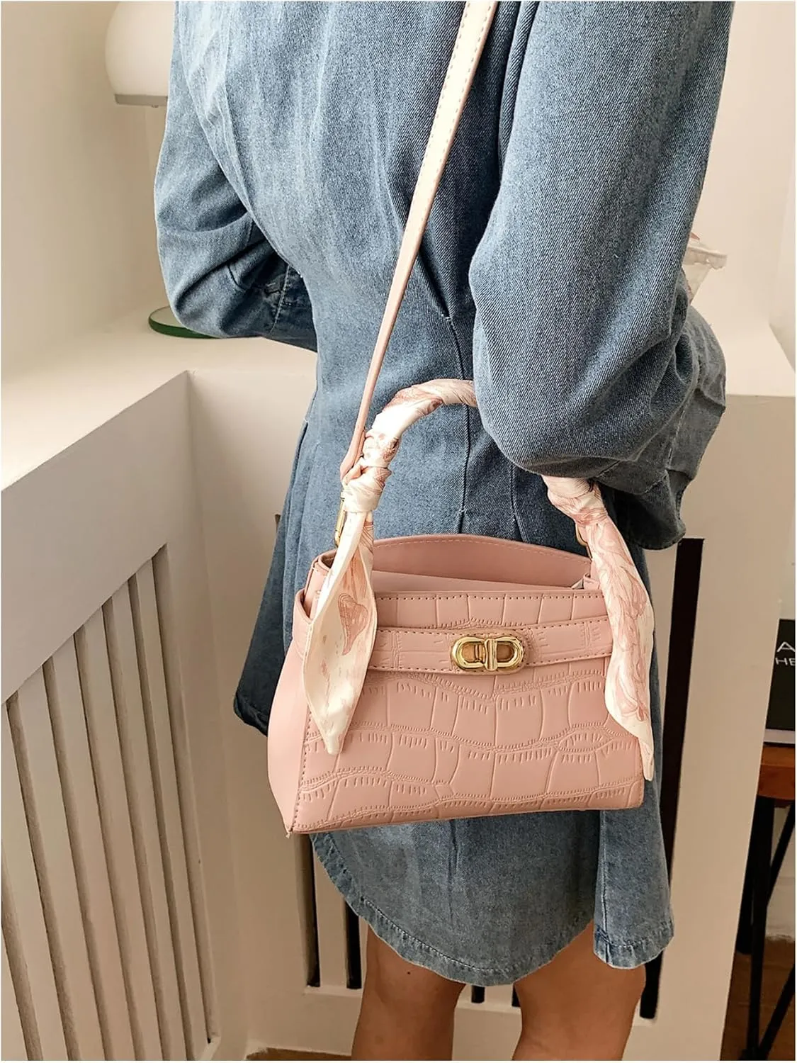 SweatyRocks Women's Crocodile Satchel Purses and Handbags Top Handle Leather Crossbody Bags