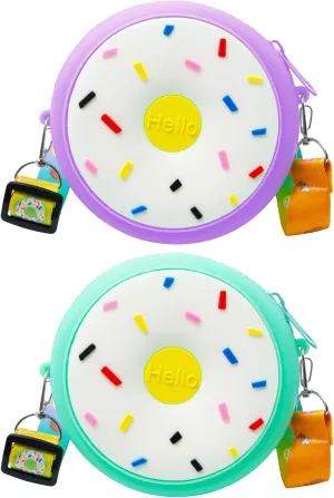Sxutop Pack of 2 Cartoon Messenger Bag for Children, Cute Doughnut Purse Made of Silicone, Round Handbag, Cute Coin Purse, Girls Shoulder Bag with Adjustable Shoulder Strap for Gift, Girls, Light