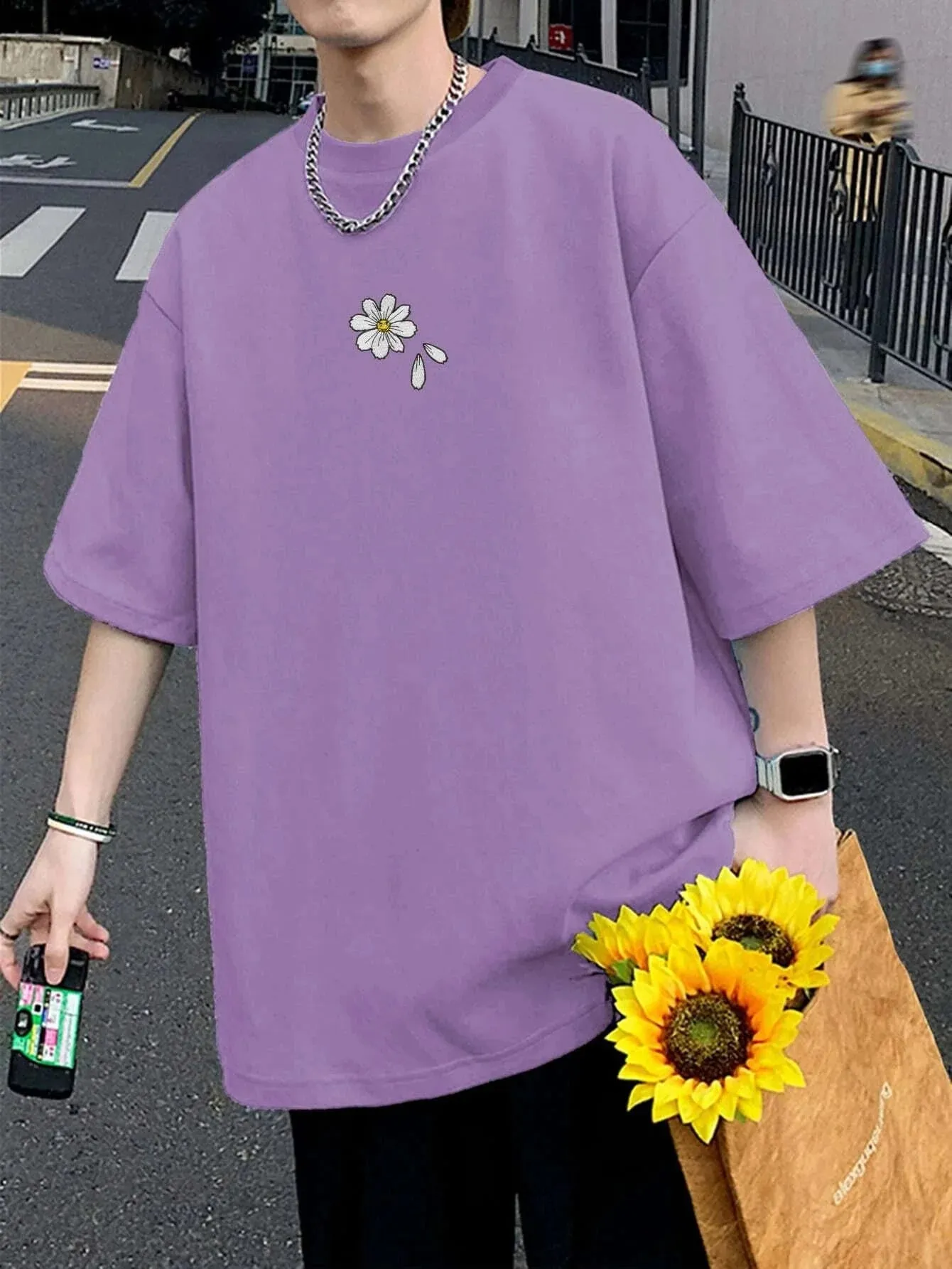 SXV  'Tiny Flower’ Printed Cool Aesthetic Oversized Korean kwaii T-shirt