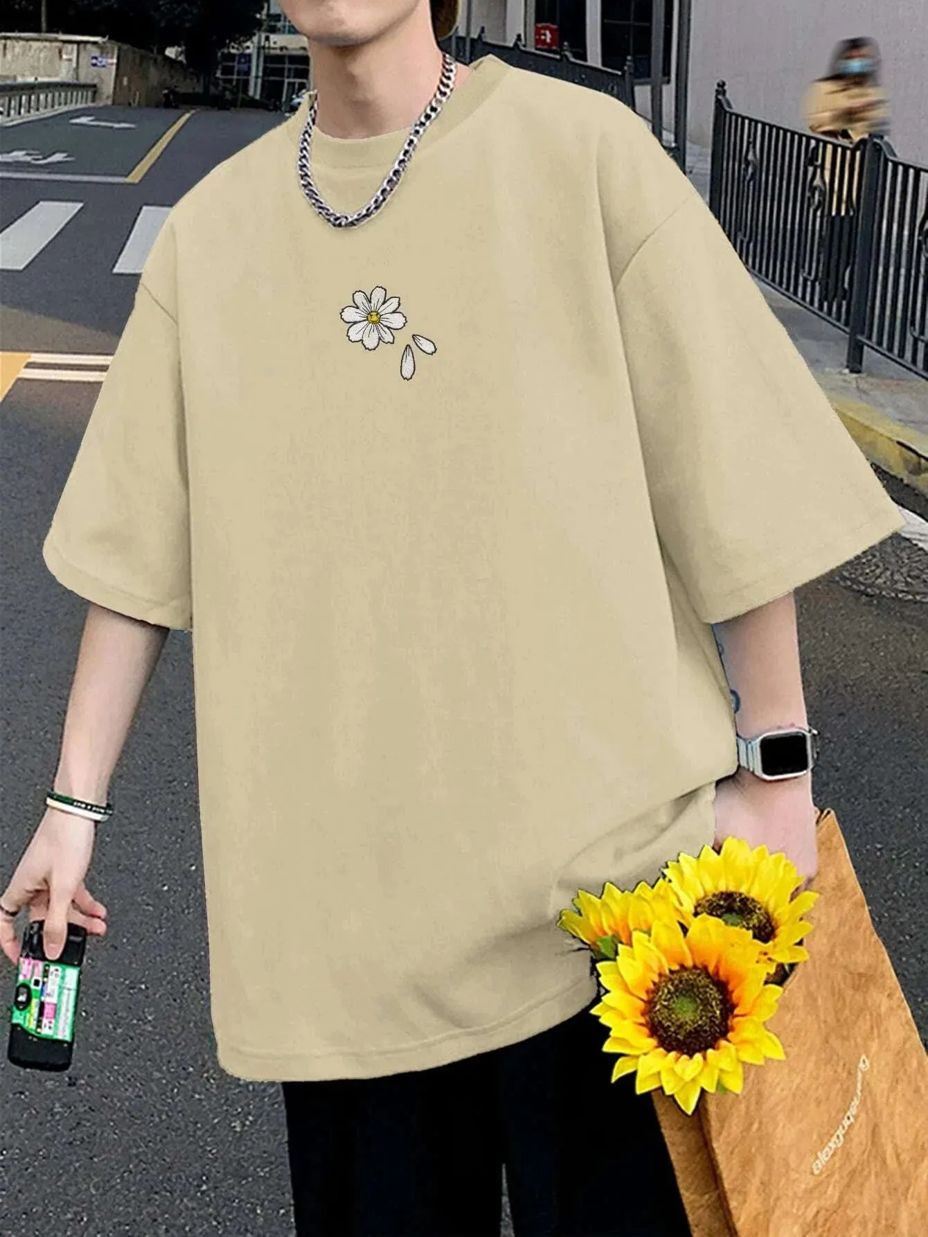 SXV  'Tiny Flower’ Printed Cool Aesthetic Oversized Korean kwaii T-shirt