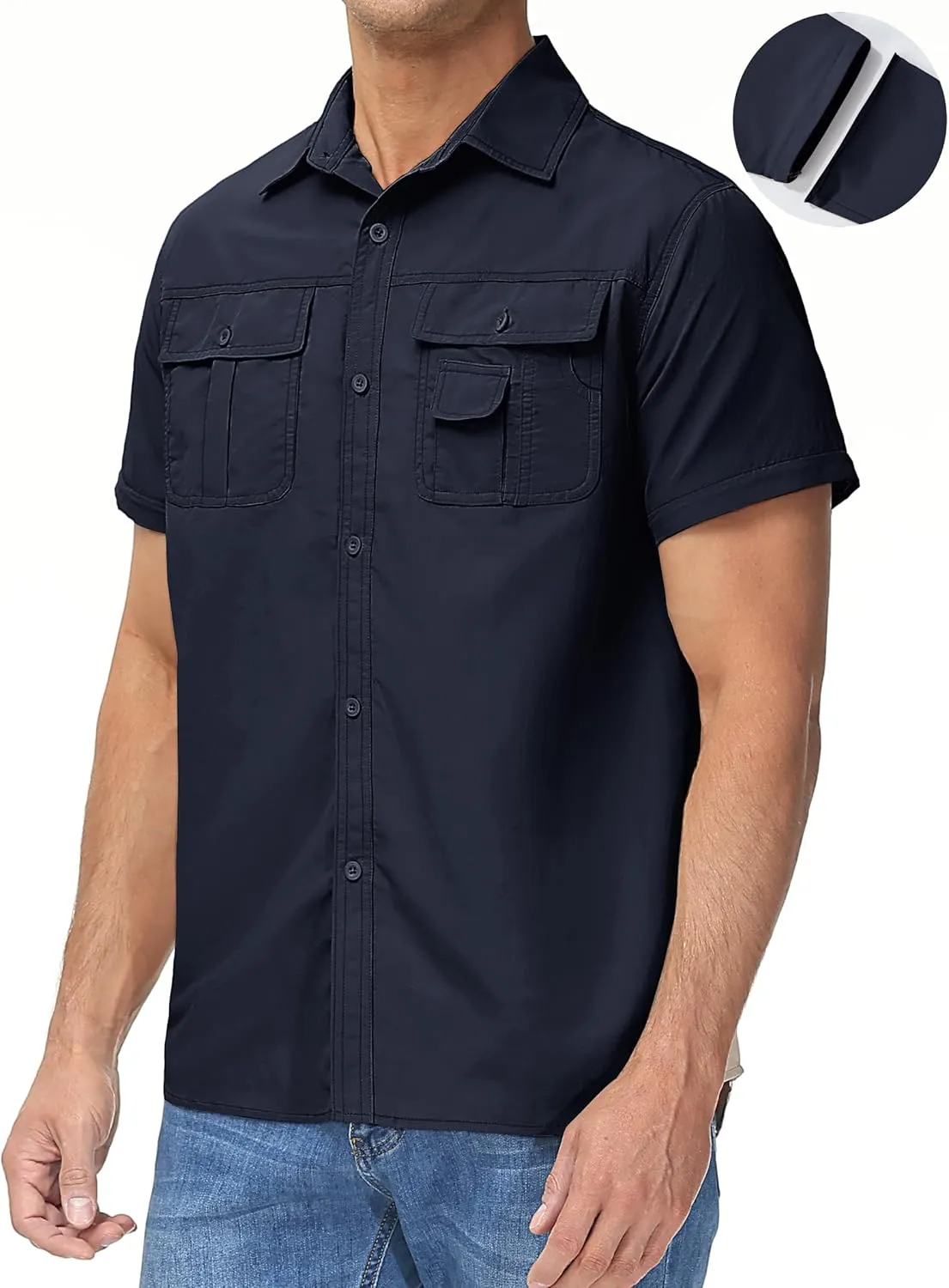 TACVASEN Men's Breathable Quick Dry Solid Convertible Long Sleeve Shirt Fishing Hiking Safari