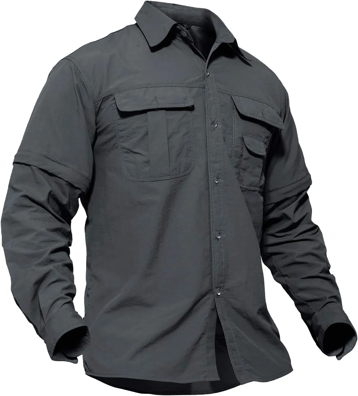 TACVASEN Men's Breathable Quick Dry Solid Convertible Long Sleeve Shirt Fishing Hiking Safari