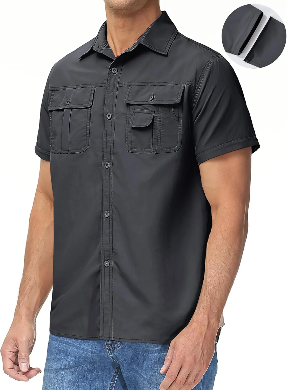 TACVASEN Men's Breathable Quick Dry Solid Convertible Long Sleeve Shirt Fishing Hiking Safari