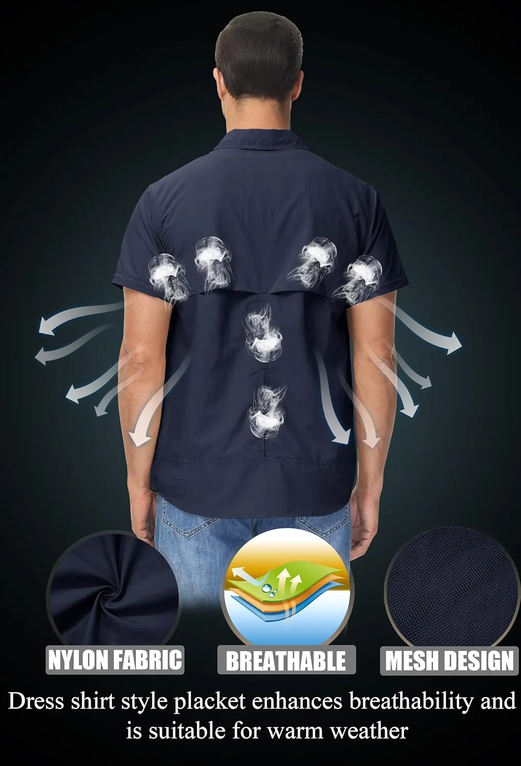 TACVASEN Men's Breathable Quick Dry Solid Convertible Long Sleeve Shirt Fishing Hiking Safari