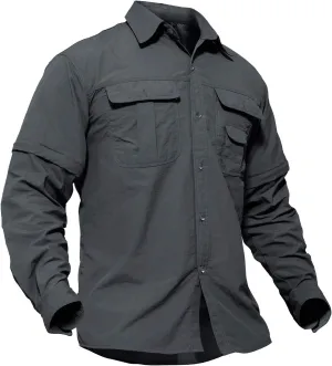 TACVASEN Men's Breathable Quick Dry Solid Convertible Long Sleeve Shirt Fishing Hiking Safari