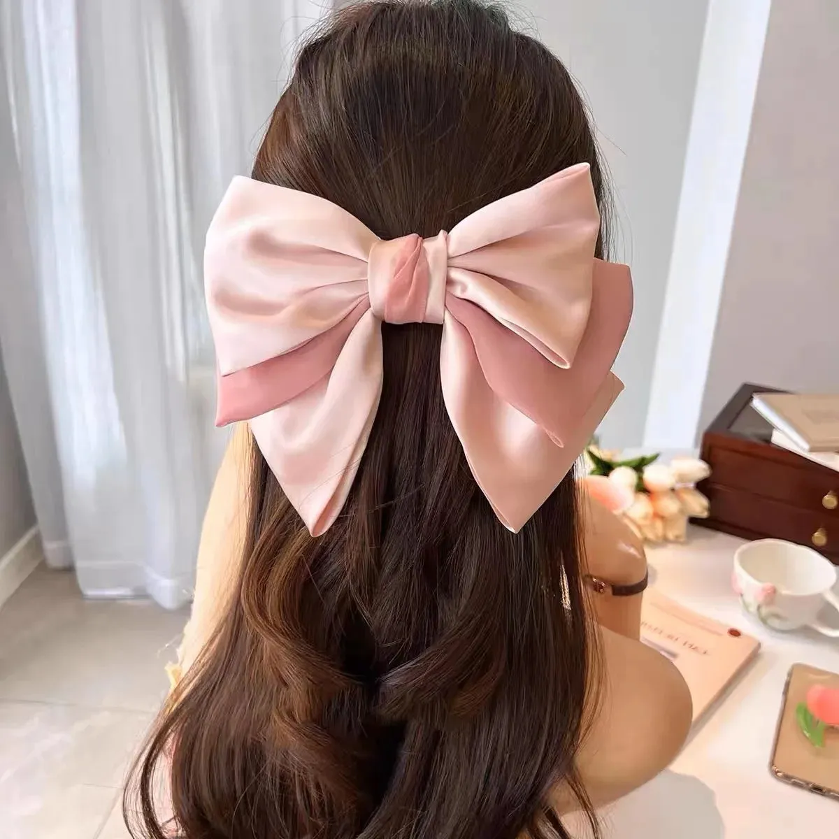 TAVIMART  -  Korean Solid Color Bowknot Hair Clips for Women Girls Trendy Big Bow Clip Ponytail Clips Barrettes Pin Accessories