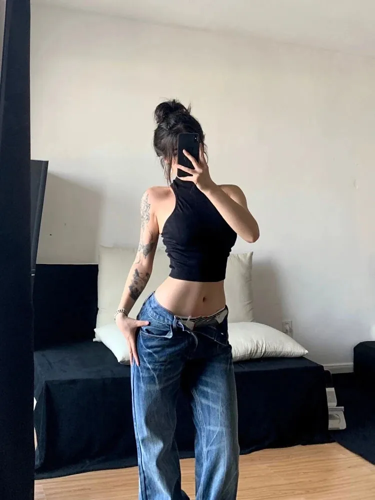 TAVIMART  -  Women Korean Fashion Vintage Classical Chic Jeans Straight Leg Simple Jeans Grunge Harajuku Blue Denim Pants Y2k Tide Aesthetic