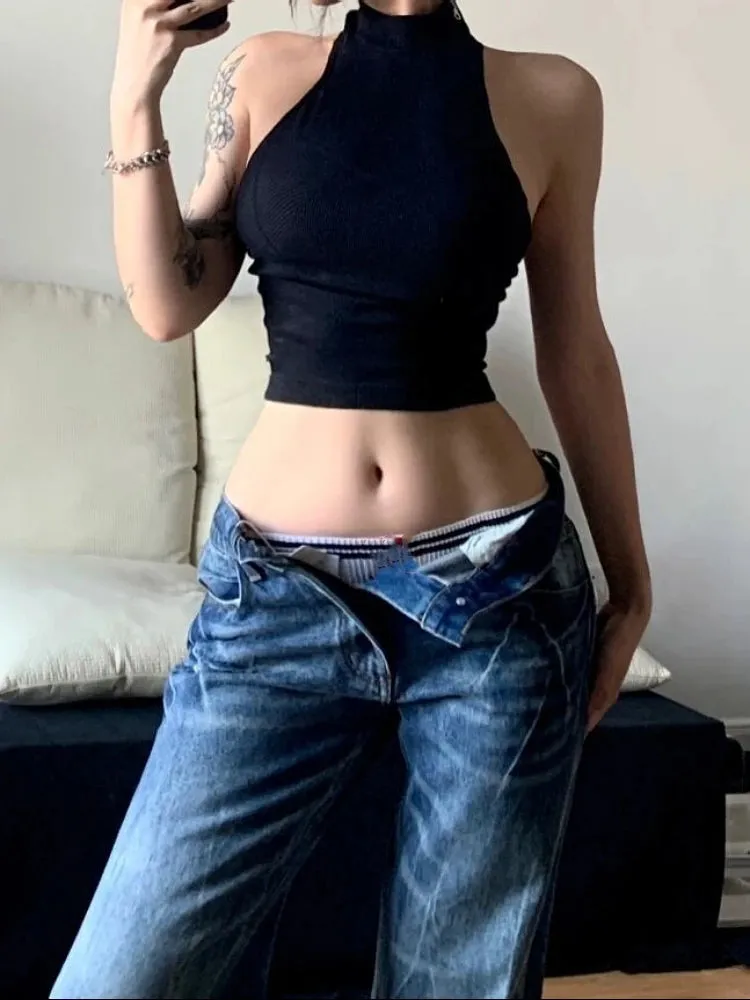 TAVIMART  -  Women Korean Fashion Vintage Classical Chic Jeans Straight Leg Simple Jeans Grunge Harajuku Blue Denim Pants Y2k Tide Aesthetic