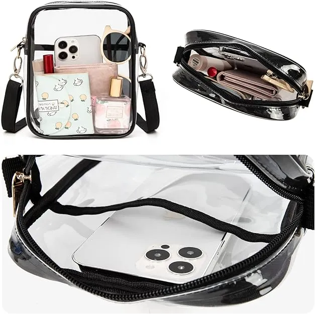 TEABAN Clear Delicate Crossbody Purse Bag, Stadium Approved Transparent Bag for Festivals, Sports Events, Small Concerts Bag - Black