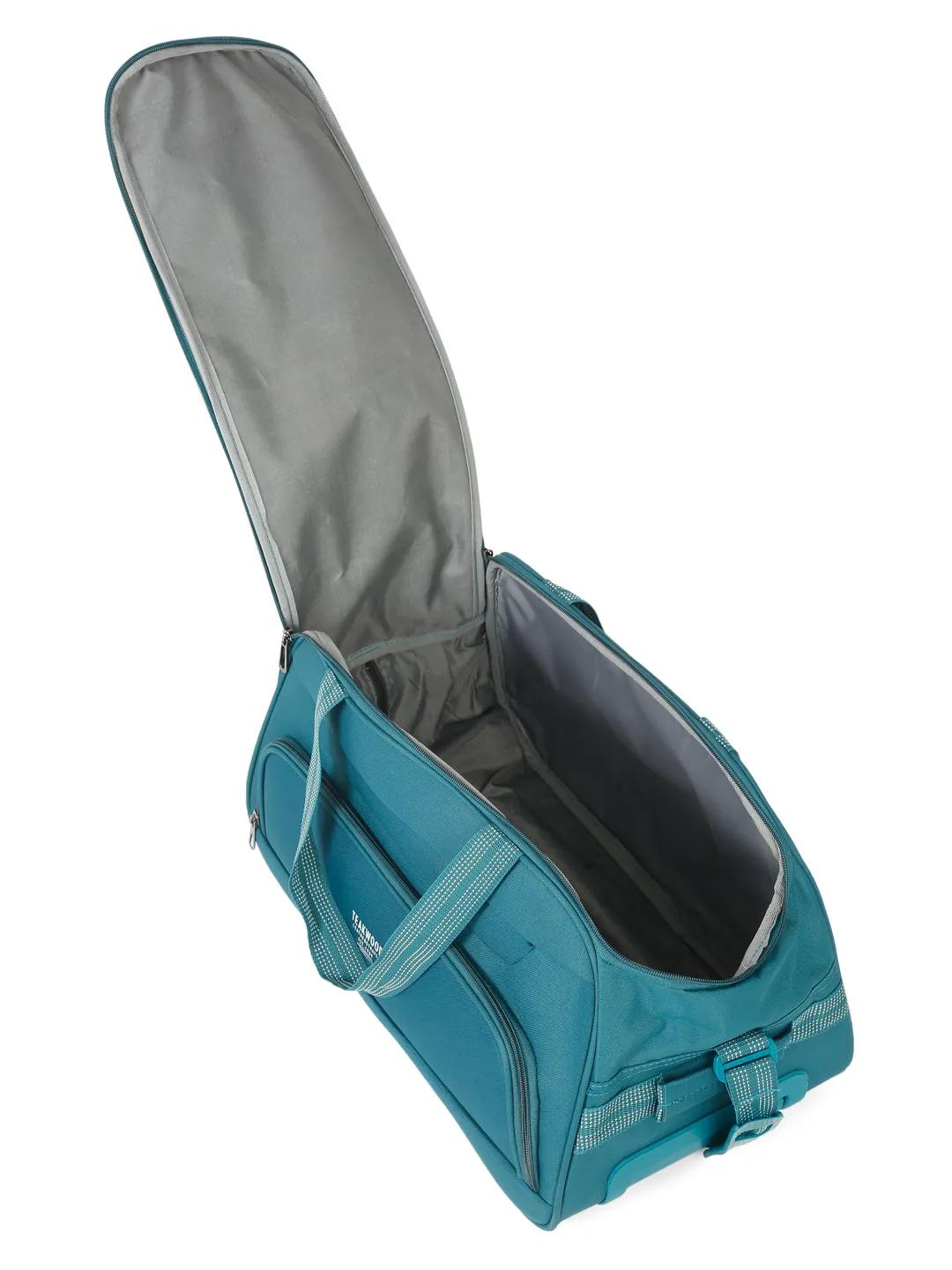 Teal Printed Small Duffel Trolley Bag