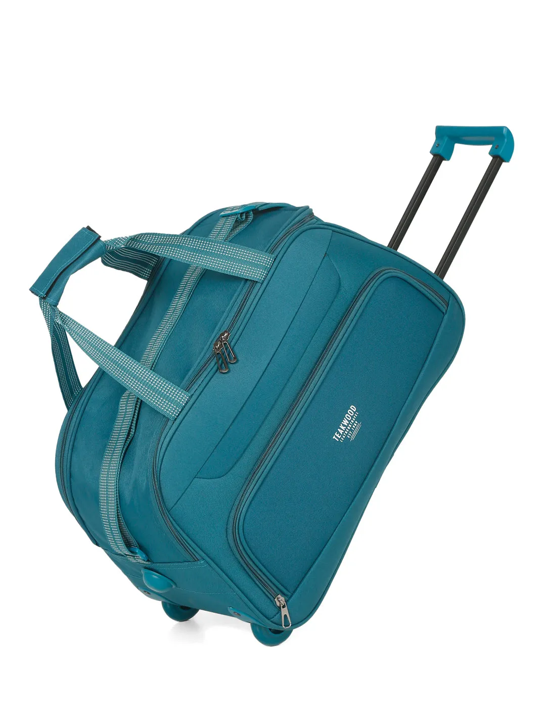 Teal Printed Small Duffel Trolley Bag