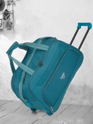 Teal Printed Small Duffel Trolley Bag