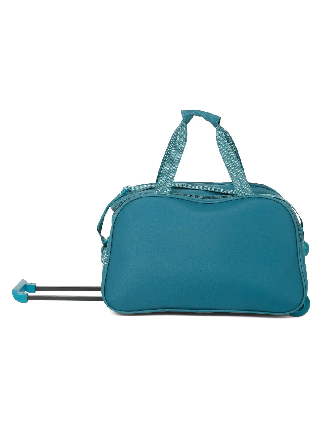 Teal Printed Small Duffel Trolley Bag