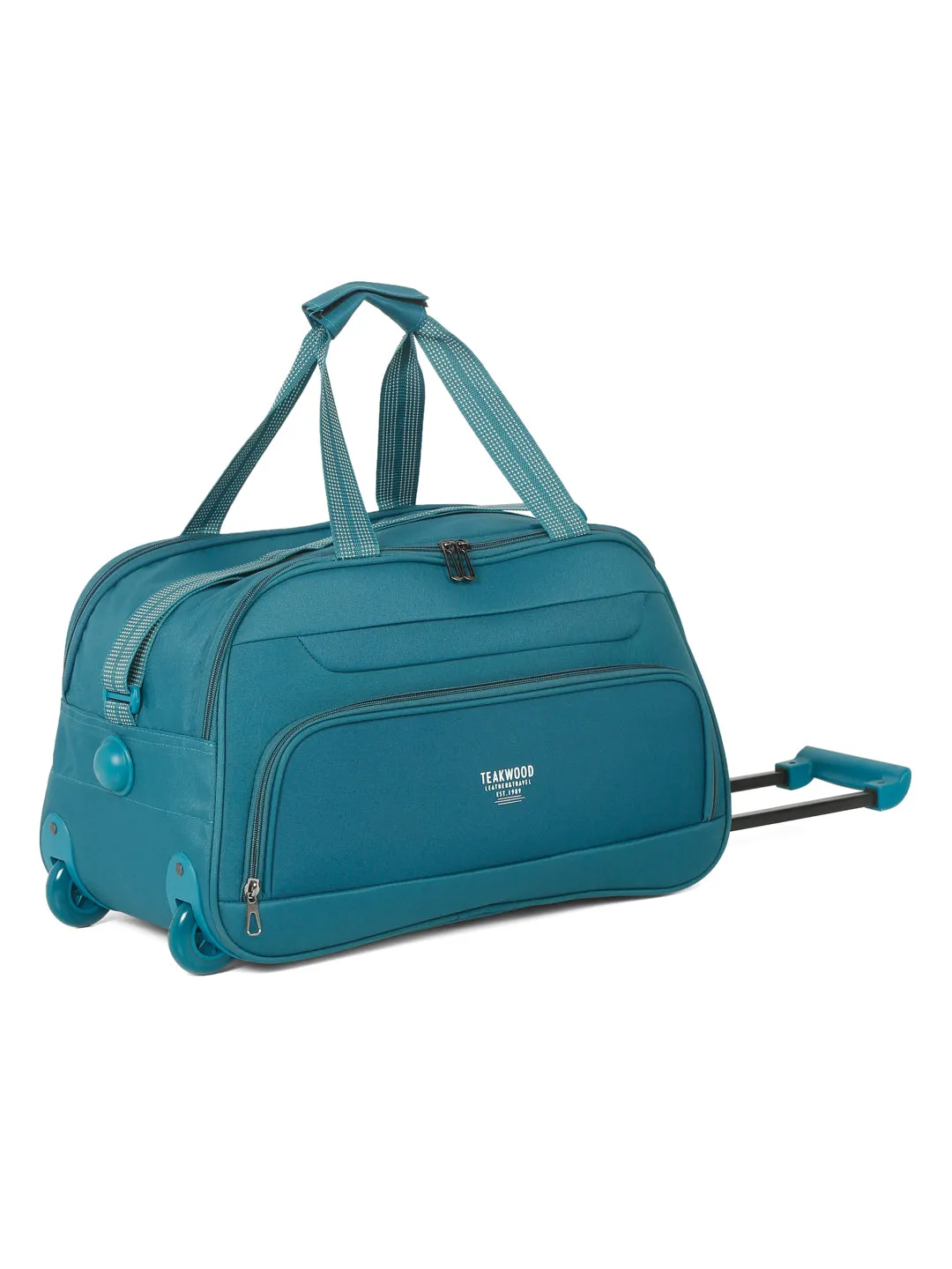 Teal Printed Small Duffel Trolley Bag