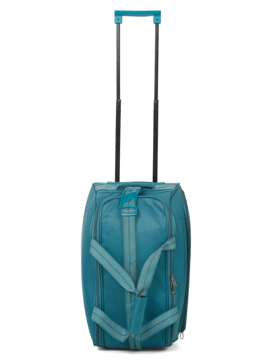 Teal Printed Small Duffel Trolley Bag