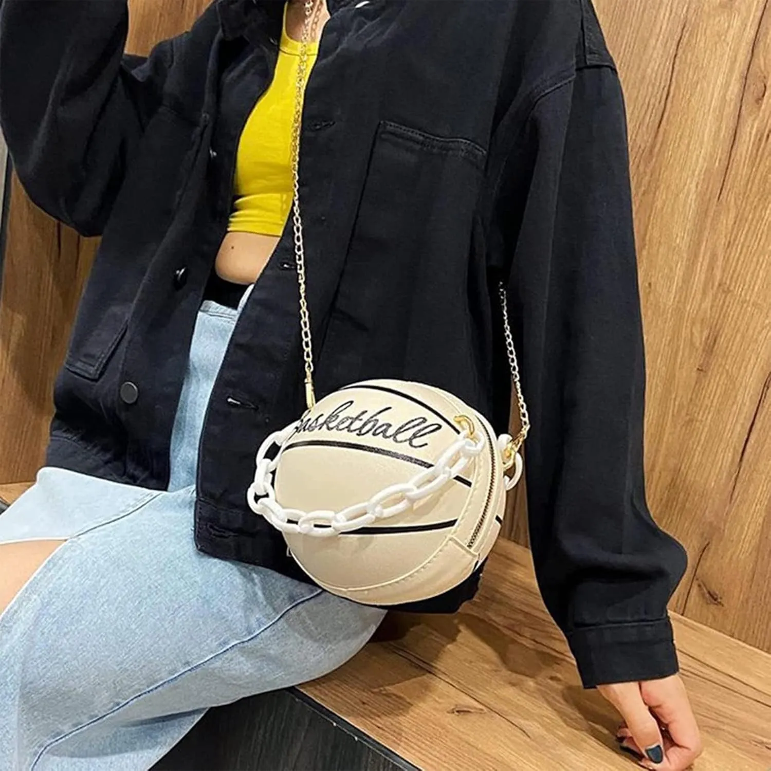 Tote Bag For Women Chain Basketball Shoulder Bag Fashion Handbags Creativeness Novel Photo Props For Shopping Travel F