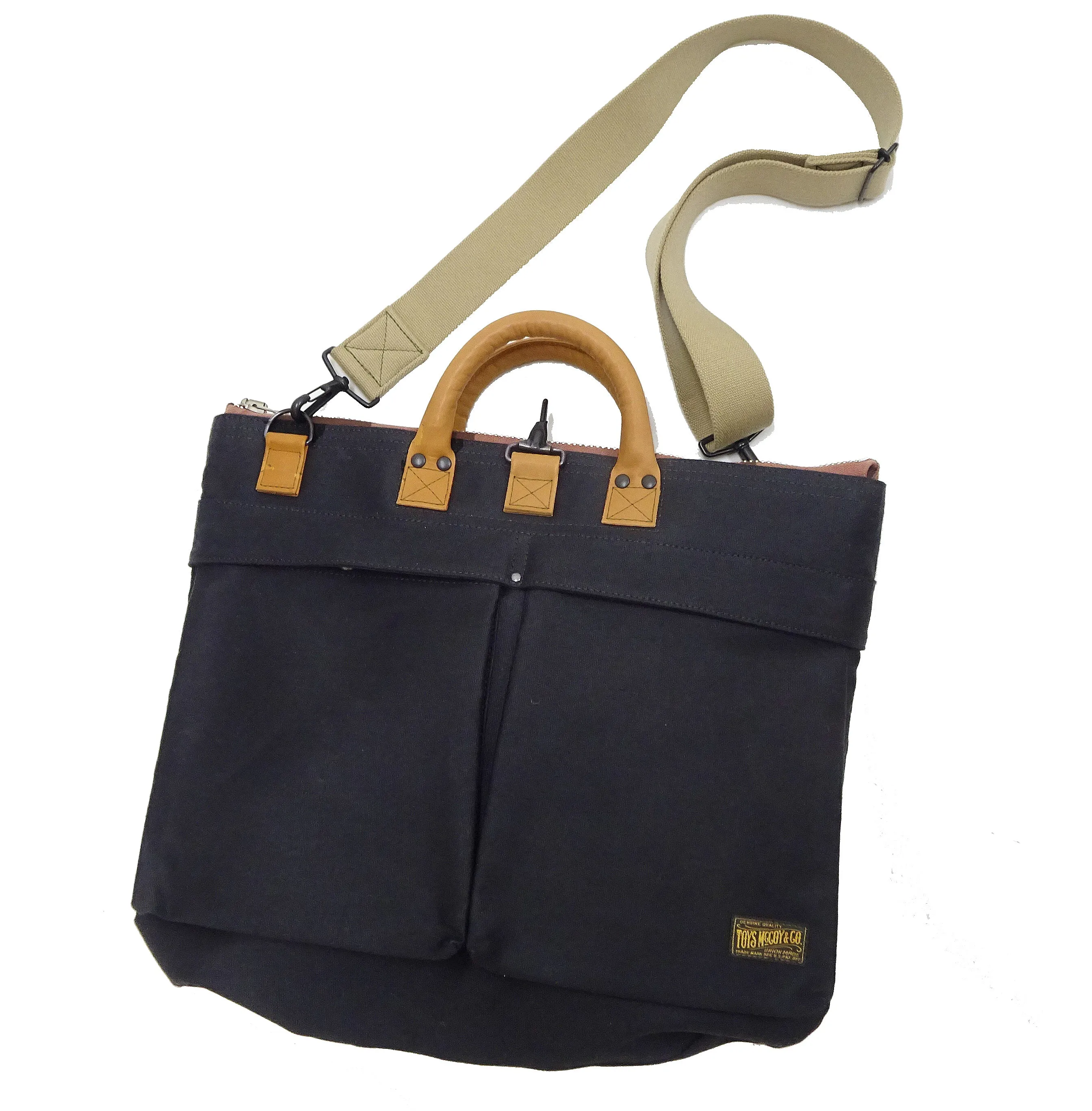 TOYS McCOY Bag Men's Casual Corded-Cotton Jungle Cloth Canvas Shoulder Bag Inspired by USAF Military Helmet Bag TMA2333 Black