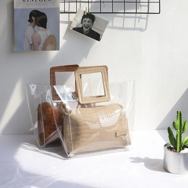 Transparent and Leather Woman Tote Bag