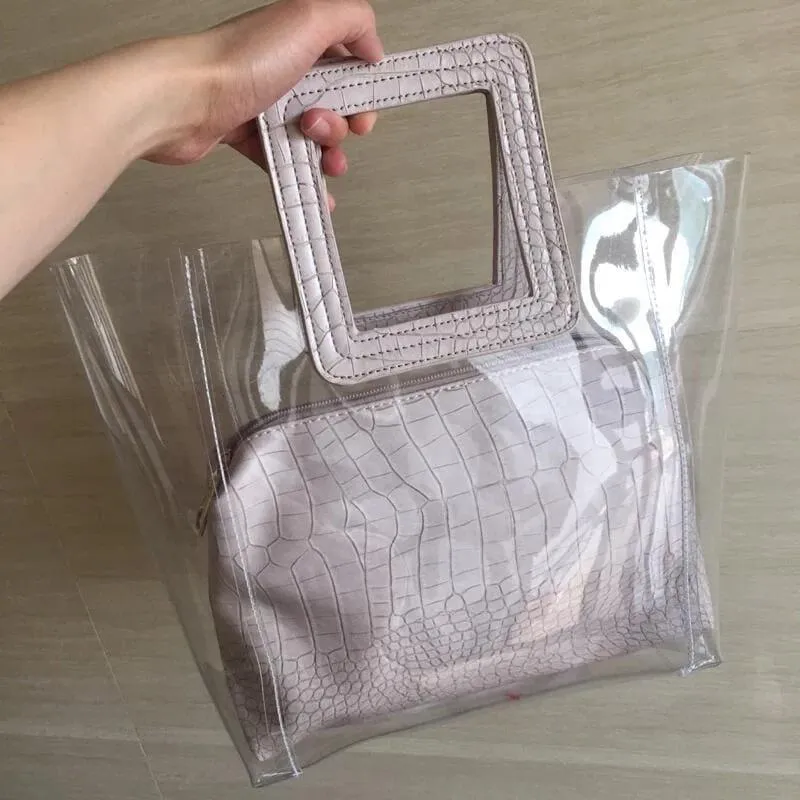 Transparent and Leather Woman Tote Bag