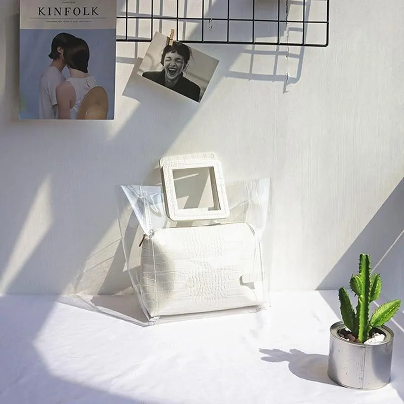 Transparent and Leather Woman Tote Bag