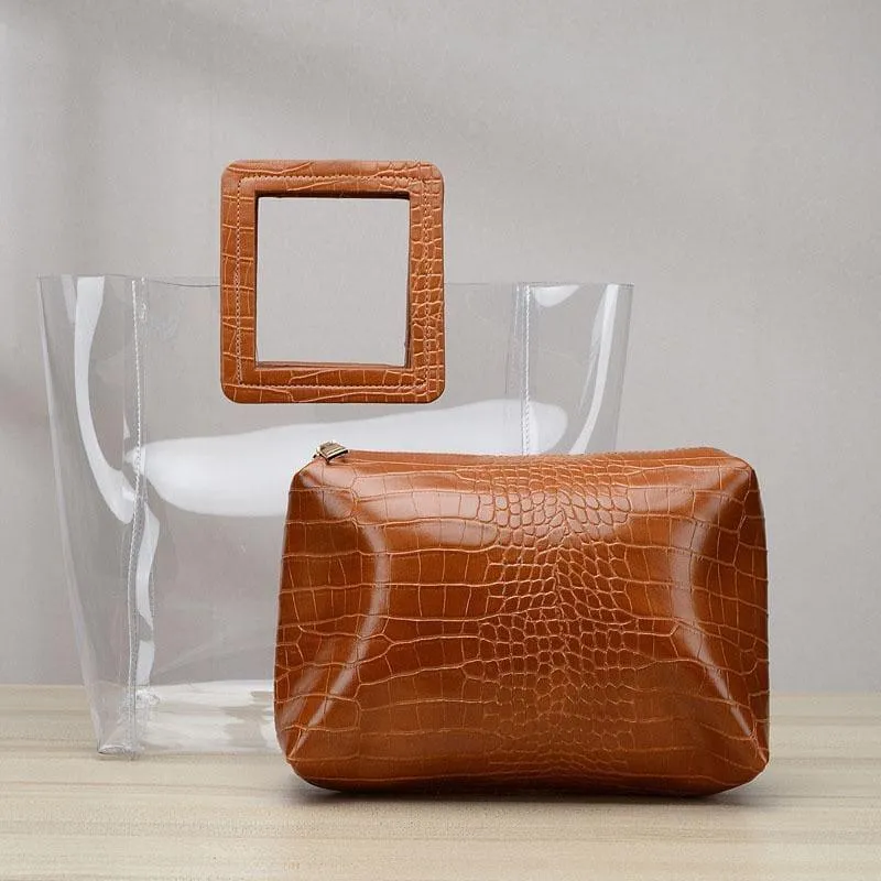 Transparent and Leather Woman Tote Bag