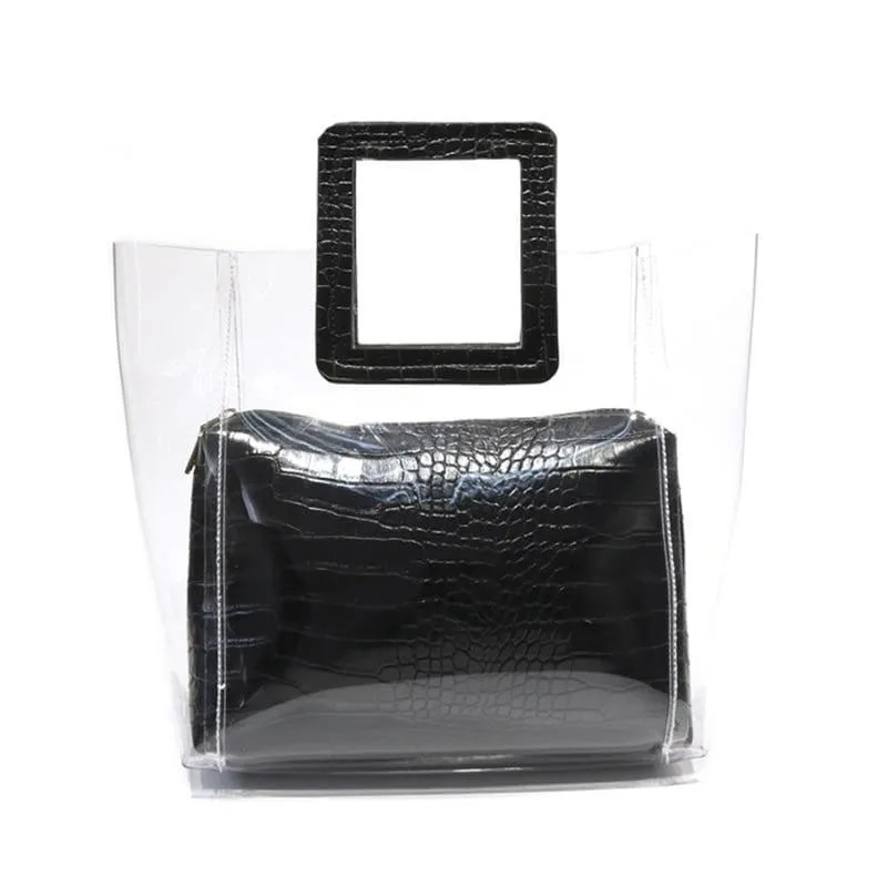 Transparent and Leather Woman Tote Bag