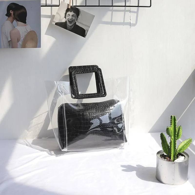 Transparent and Leather Woman Tote Bag