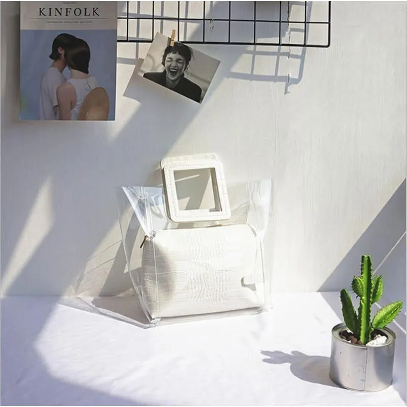 Transparent and Leather Woman Tote Bag