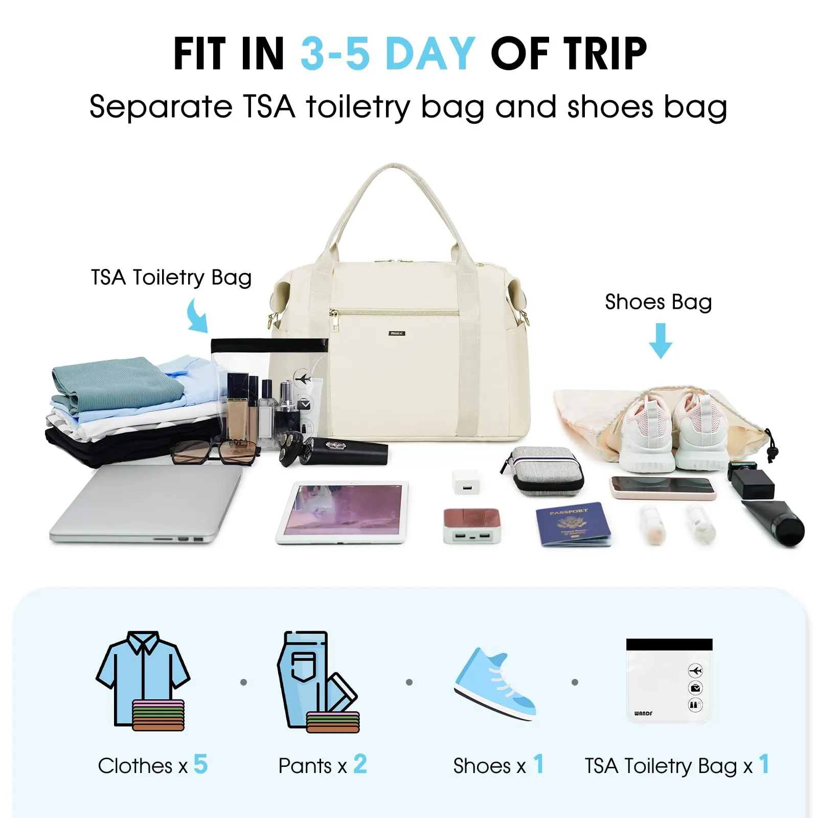 Travel Cabin Bag with TSA Approved Quart Size Bag and Shoes Bag