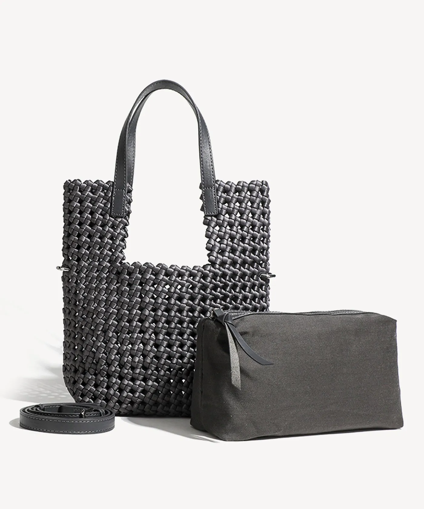 Trendy 2 PCs Set Woven Small Handle Bag