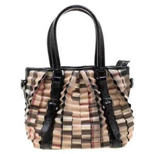 Trendy Inspired Burberry Black/beige Nova Check Pvc And Patent Leather Cartridge Pleat Tote